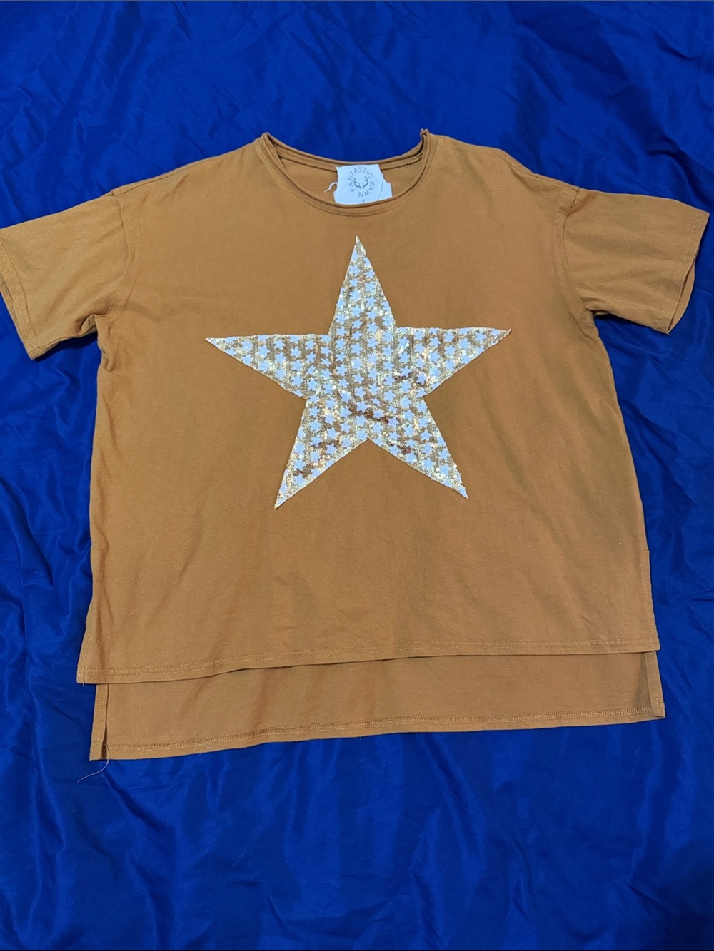 Fantastic Fawn Mustard Short Sleeve Tee with Star Applique